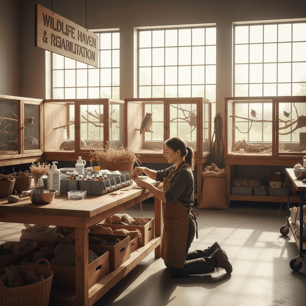 Team member preparing habitats and organizing care supplies at the facility